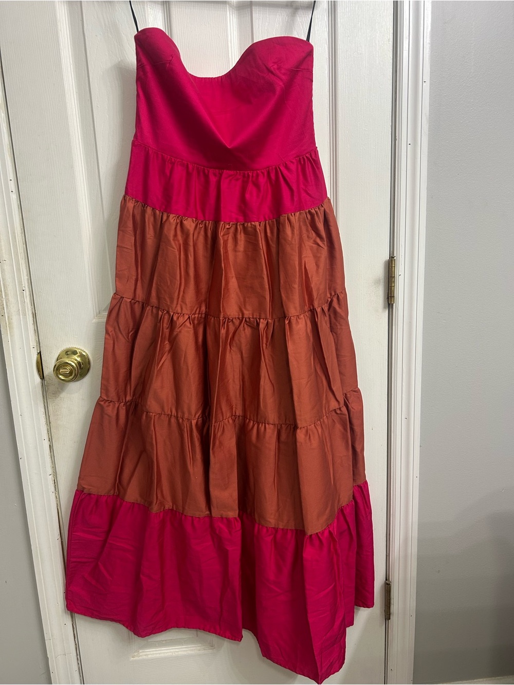 Forever 21 Watermelon and Bronze Strapless Maxi Dress